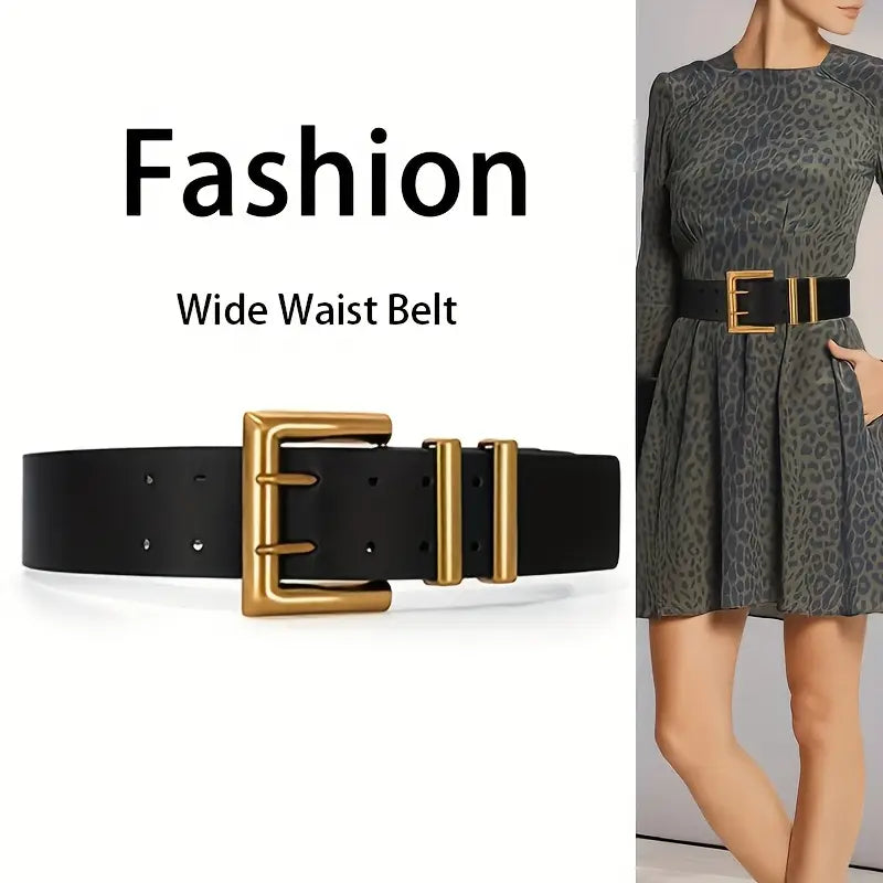 Ceinture large à boucle dorée femme