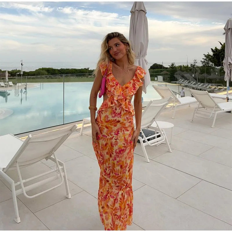 Robe longue d'été dos nu