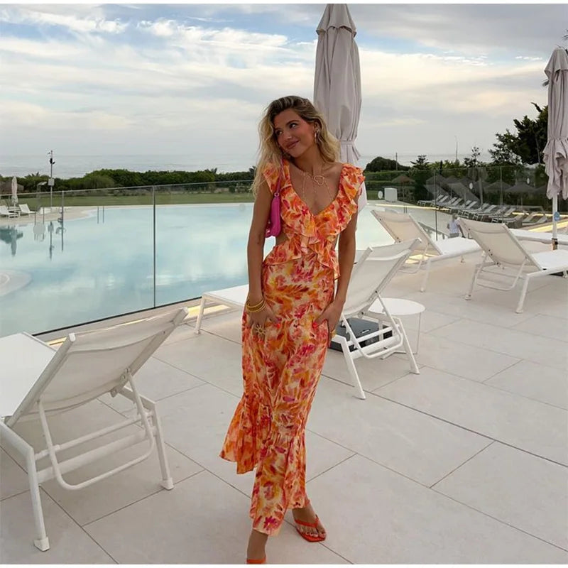 Robe longue d'été dos nu