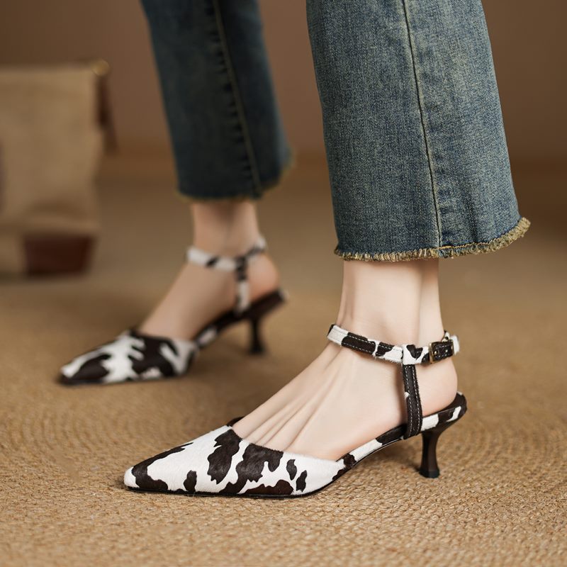 Escarpins coutures en cuir véritable de vache pour femme
