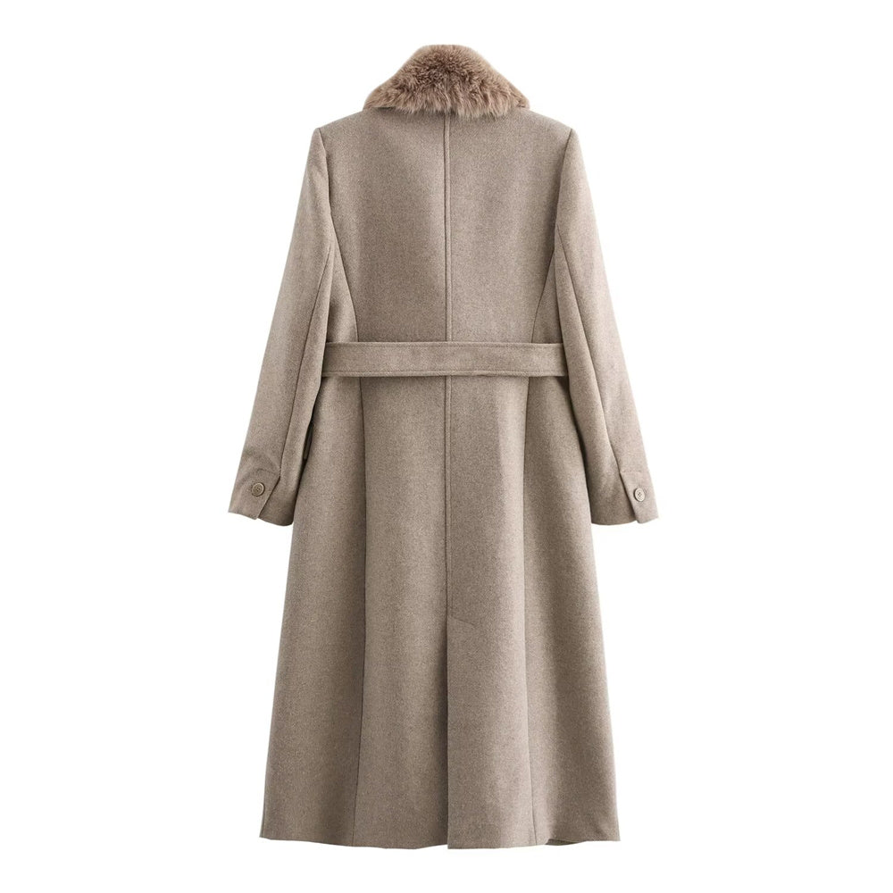 Manteau élégant col à fourrure pour femme