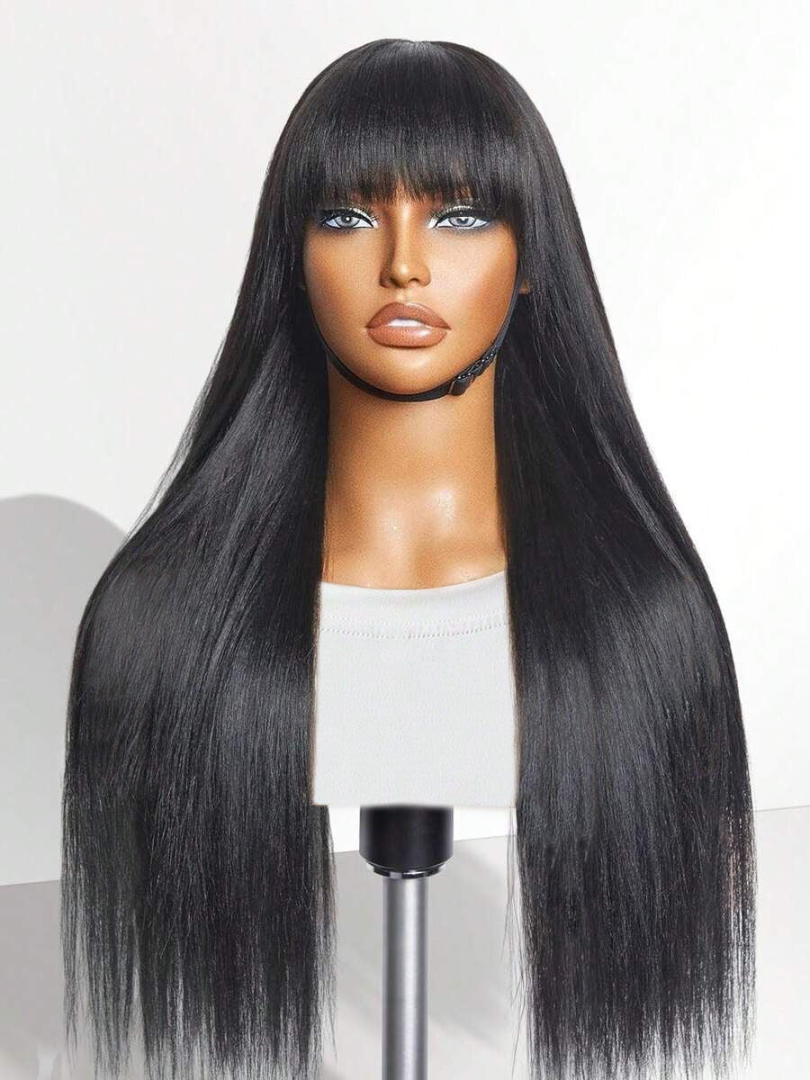 Perruque lisse brésilienne avec frange 100% cheveux humains