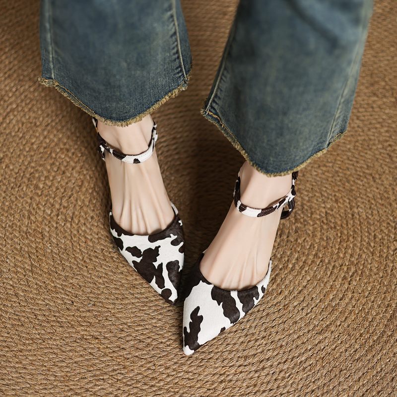 Escarpins coutures en cuir véritable de vache pour femme
