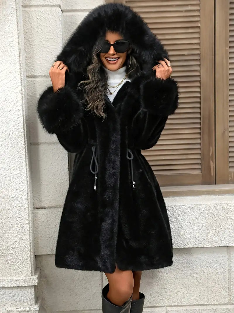 Manteau en fausse fourrure avec capuche