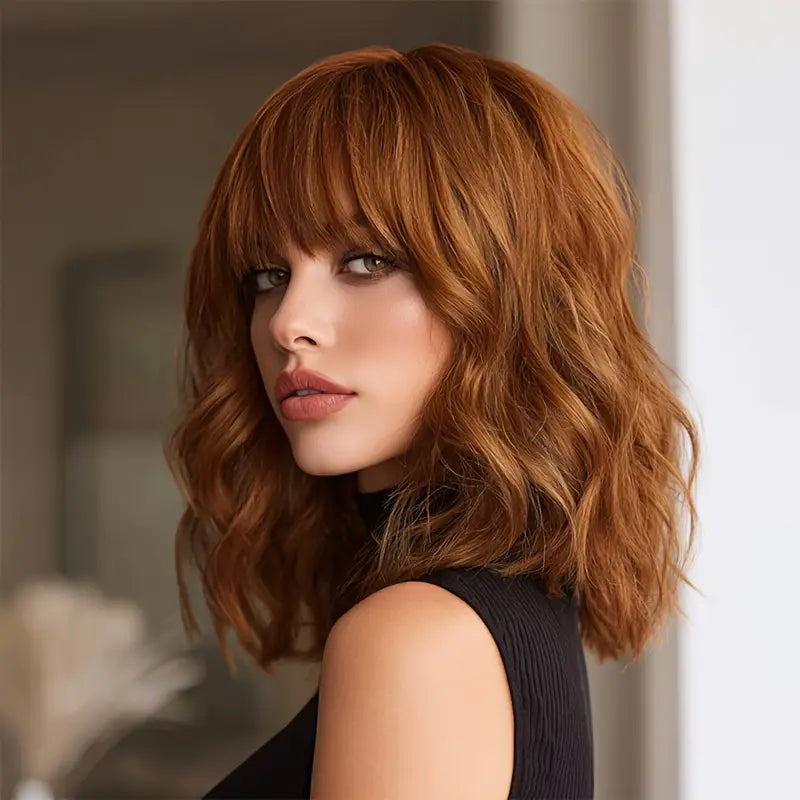 Perruque rousse élégante bouclée pour femme