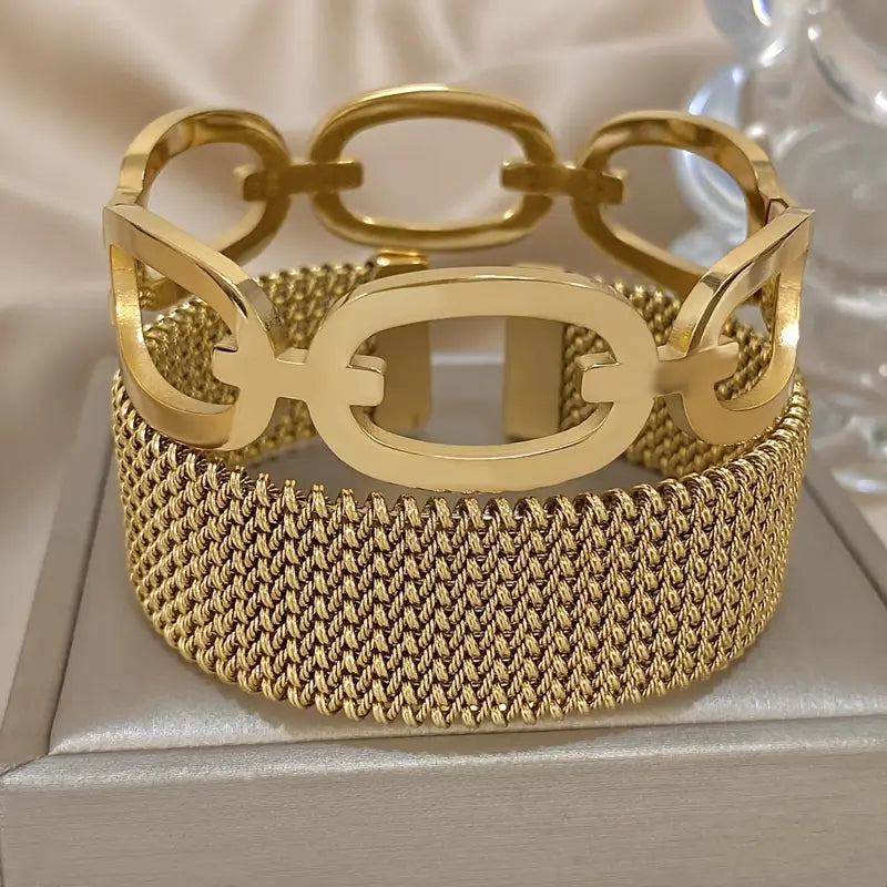 Ensemble de deux  Bracelets élégants en métal doré pour femme