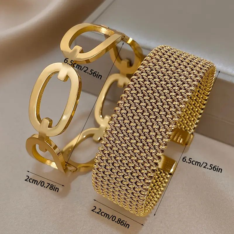 Ensemble de deux  Bracelets élégants en métal doré pour femme