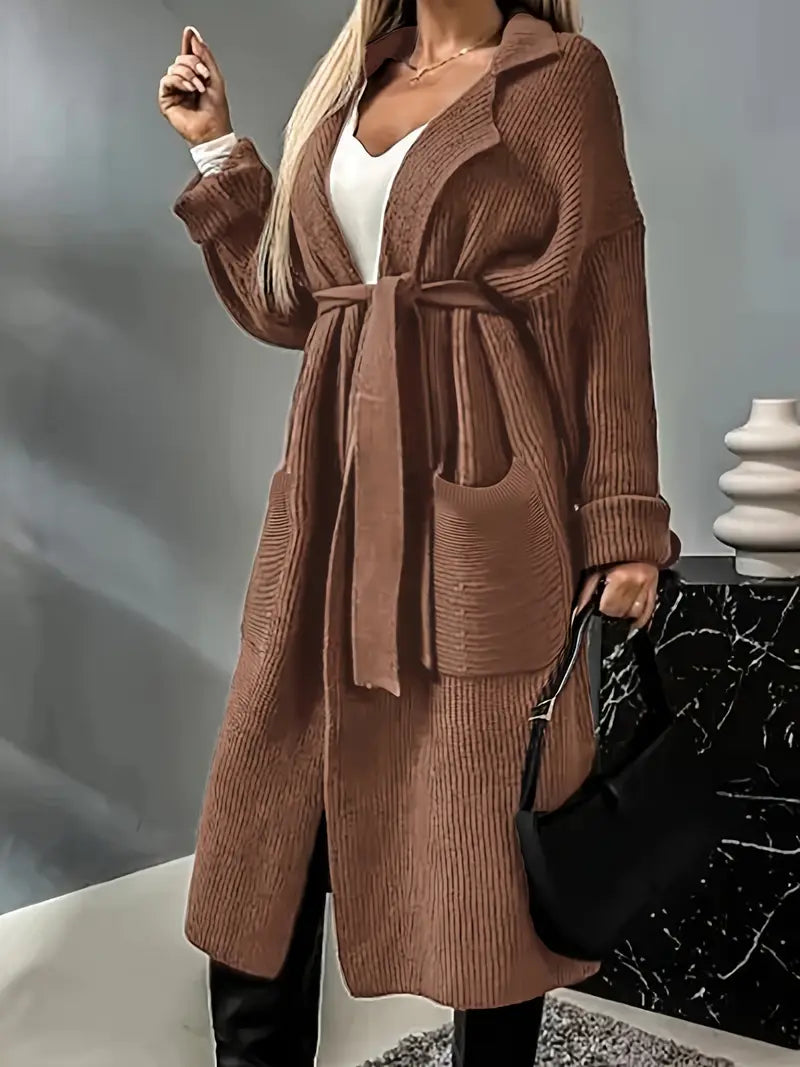 Cardigan long ceinturé à la taille pour femme