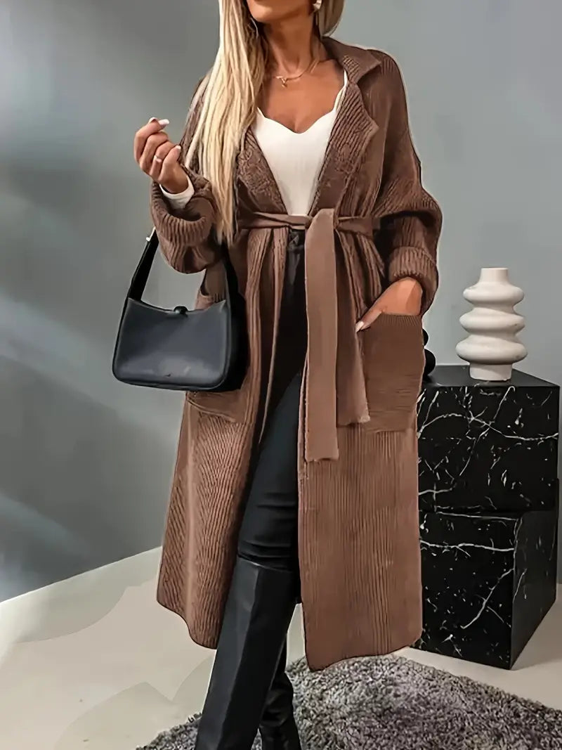 Cardigan long ceinturé à la taille pour femme