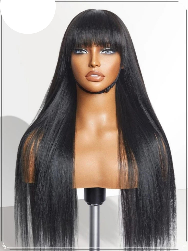 Perruque lisse brésilienne avec frange 100% cheveux humains