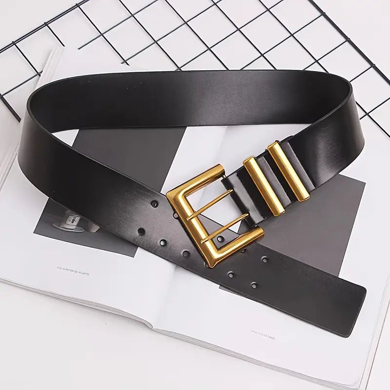 Ceinture large à boucle dorée femme