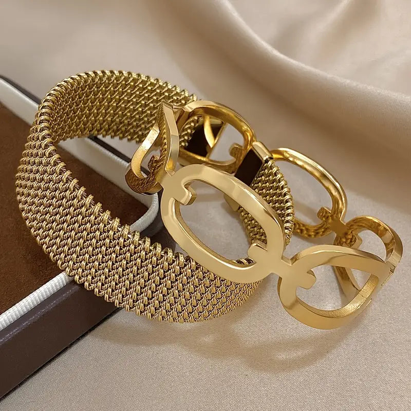 Ensemble de deux  Bracelets élégants en métal doré pour femme