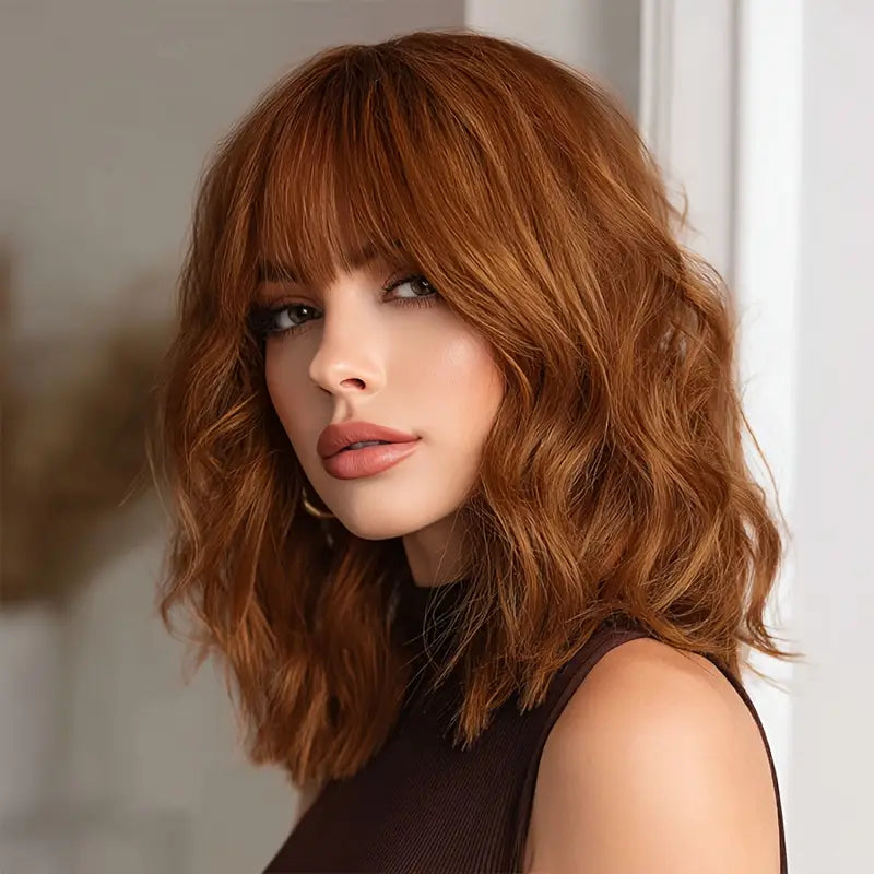 Perruque rousse élégante bouclée pour femme