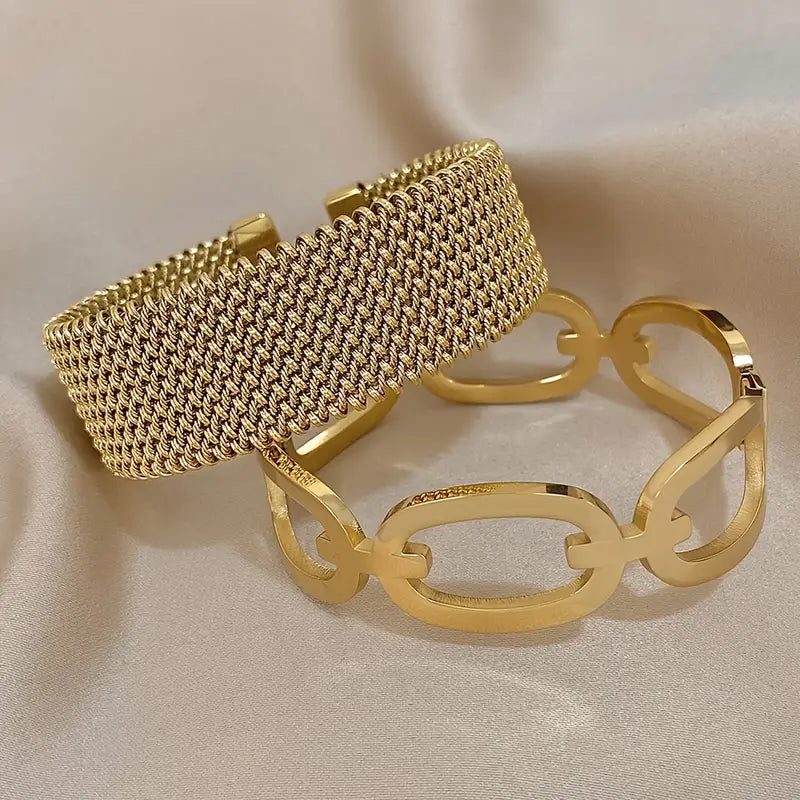 Ensemble de deux  Bracelets élégants en métal doré pour femme