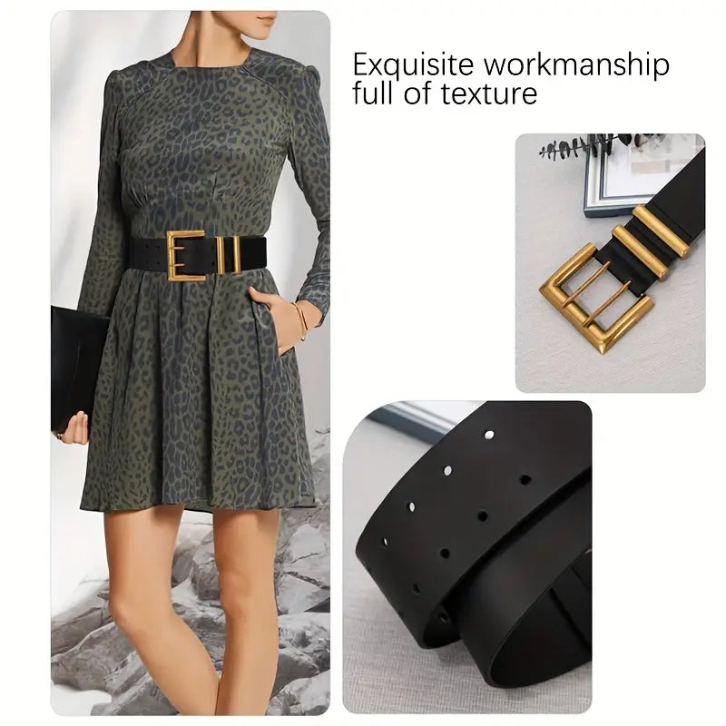 Ceinture large à boucle dorée femme