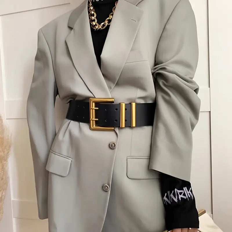 Ceinture large à boucle dorée femme