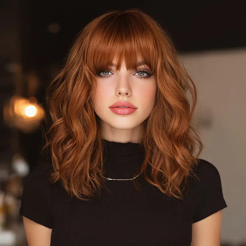 Perruque rousse élégante bouclée pour femme