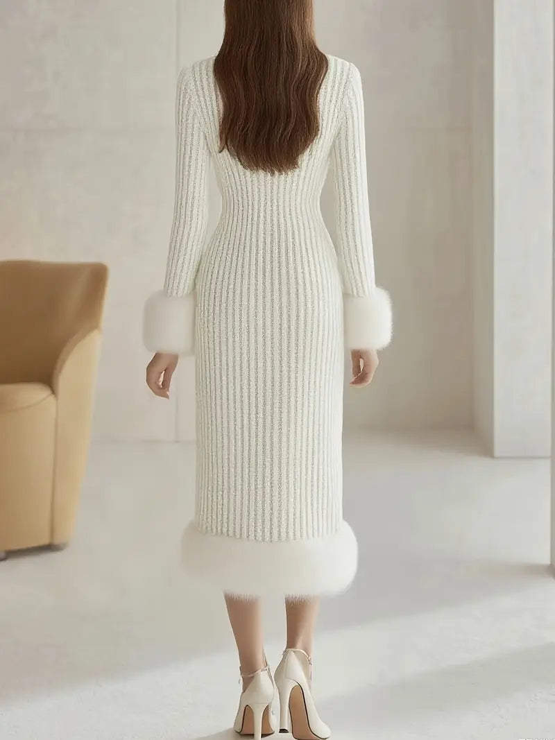 Robe longue en pull manches longues
