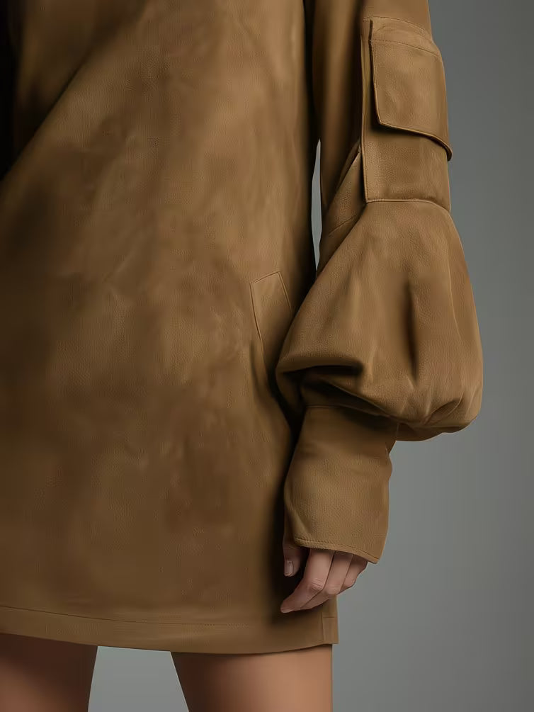 Robe courte en daim manches longues