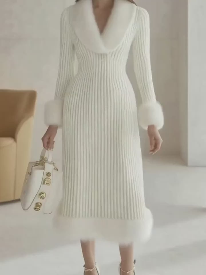 Robe longue en pull manches longues